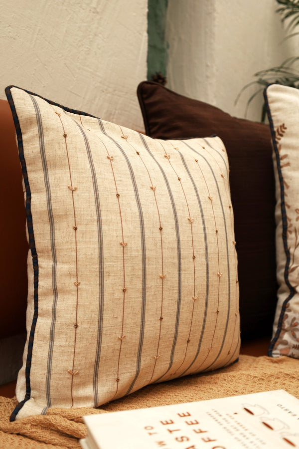 Coastal Stripe Beaded Cushion Cover