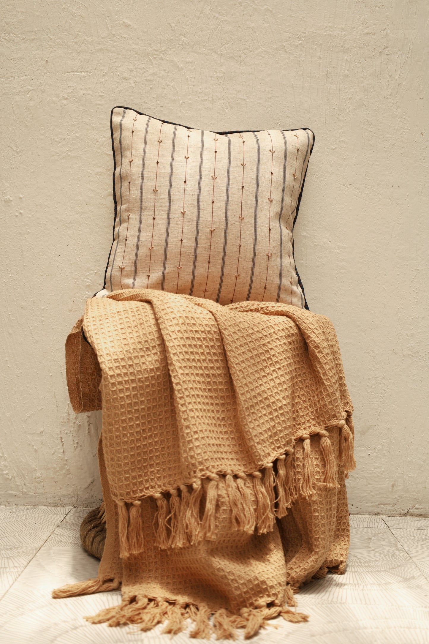 Coastal Stripe Beaded Cushion Cover